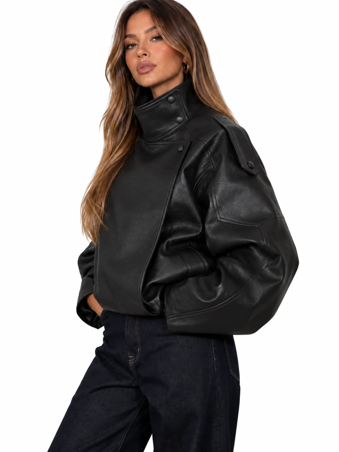 Oversized Faux Leather Bomber