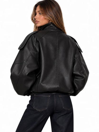 Oversized Faux Leather Bomber