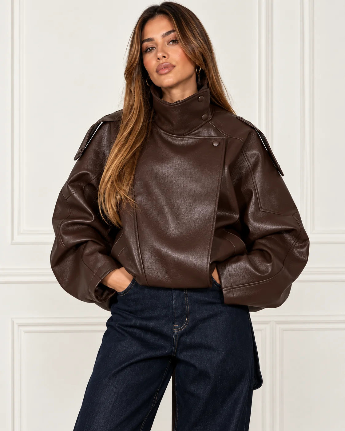 Oversized Faux Leather Bomber