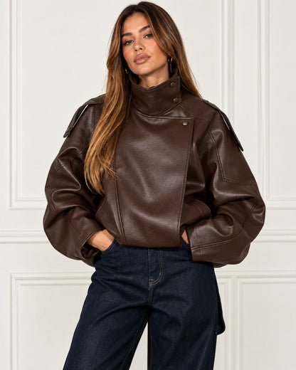 Oversized Faux Leather Bomber