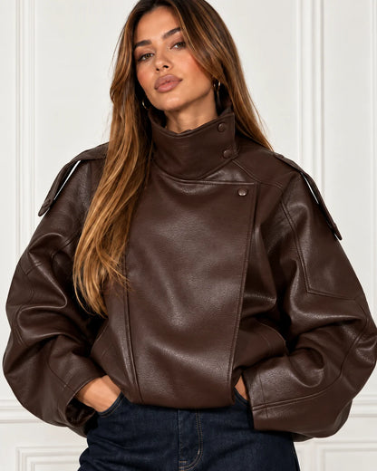 Oversized Faux Leather Bomber
