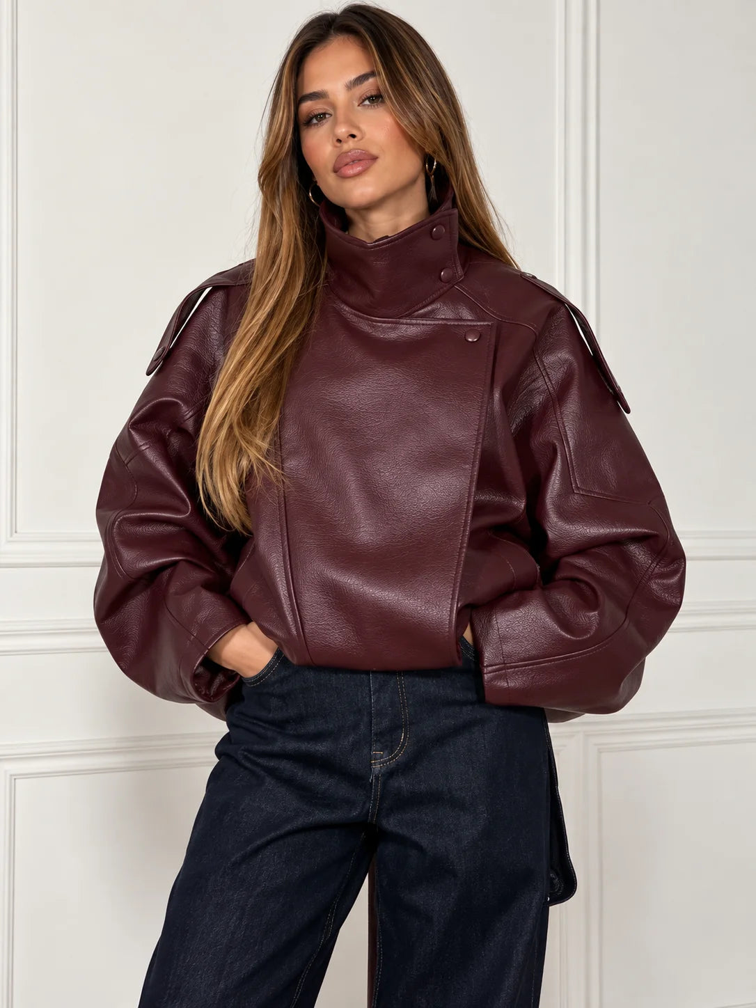 Oversized Faux Leather Bomber