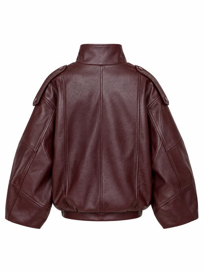 Oversized Faux Leather Bomber