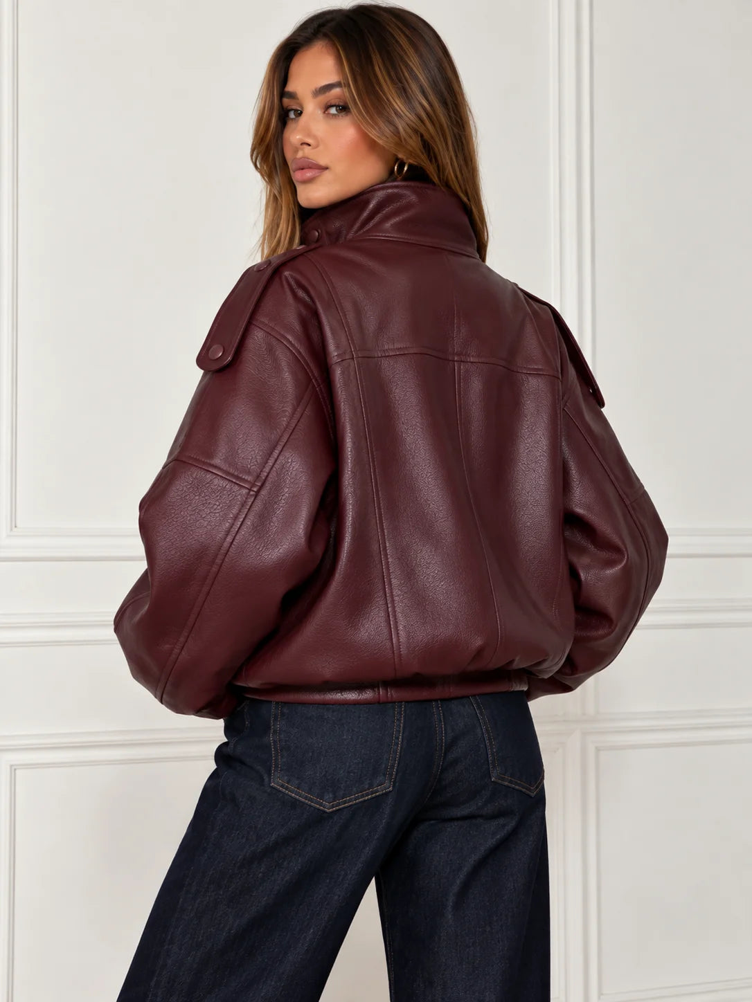 Oversized Faux Leather Bomber