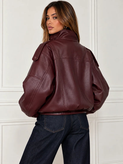 Oversized Faux Leather Bomber