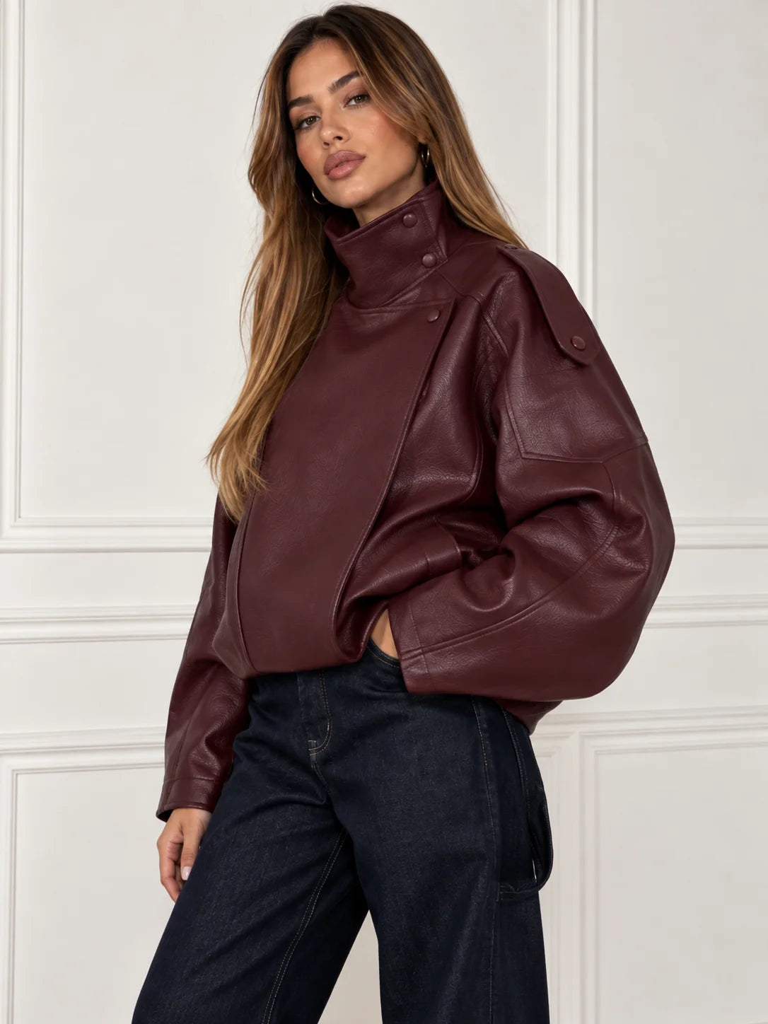 Oversized Faux Leather Bomber