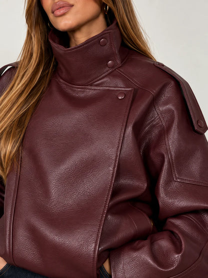 Oversized Faux Leather Bomber