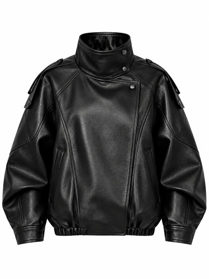 Oversized Faux Leather Bomber